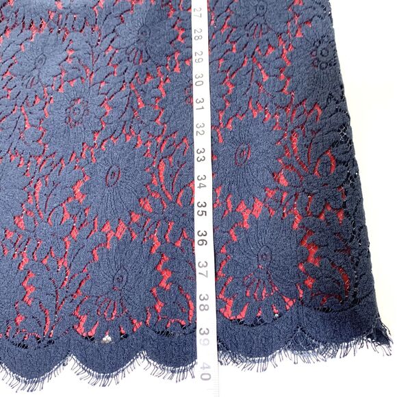 Algo Dress Dress Navy Blue Red Lace Overlay Sleeveless Wool Silk Blend Size P - Picture 15 of 16